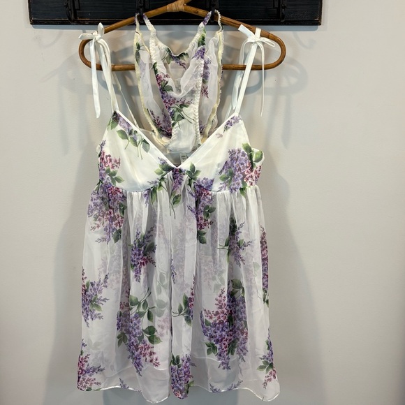 Victoria's Secret Other - Victoria’s Secret Purple Floral Sheer Babydoll with Matching Panties Sz M